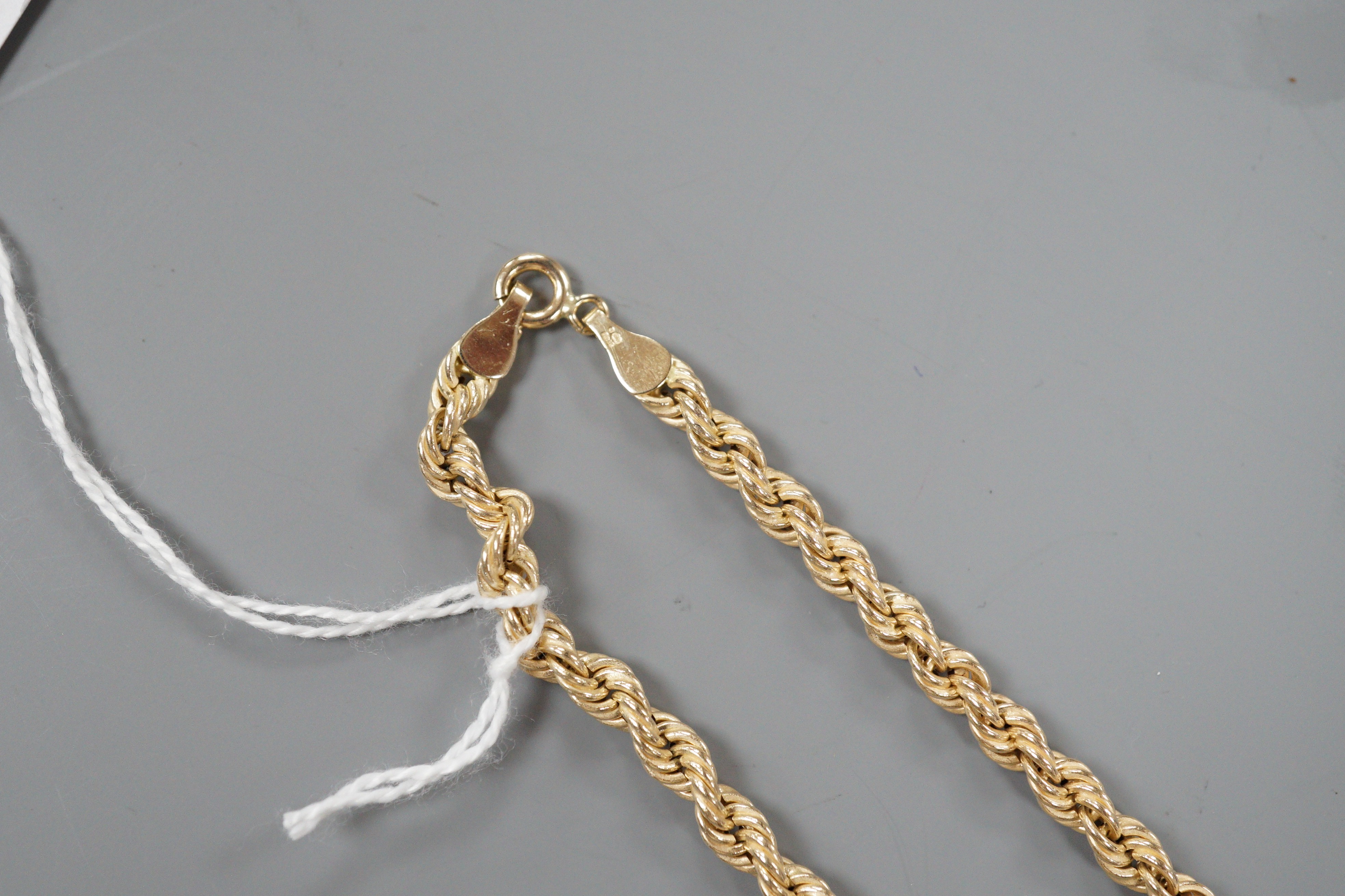 A modern 9ct gold rope twist necklace, 49cm, 8.8 grams.